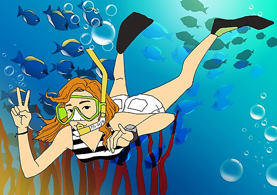 PSD 라이프스타일 계절 여자 스포츠 바다 여행 일러스트 휴가 휴식 함께함 어류 한명 사람 성인 여름 바닷속 자유 스노클링 해조류 만화 오리발 잠수경 아트툰 국내일러스트 1 컨셉 생활 수중 수중동물 수상스포츠 해양식물 물안경 그림 파일형식