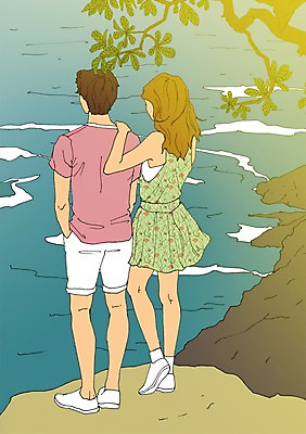 주간 PSD 나무 식물 라이프스타일 커플 계절 여자 남자 바다 여행 일러스트 휴가 휴식 함께함 사람 성인 야외 두명 여름 절벽 자유 돌_바위 바위 만화 아트툰 국내일러스트 자연요소 컨셉 관계 생활 그림 파일형식