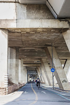 포토 JPG 주간 도로 서울 한국 사람 풍경 야외 자전거 승차 한강 반포대교 자전거도로 가교 국내포토 자연요소 건축물 아시아 길 교통시설 모션 바이크 다리_건축물 랜드마크 전용도로 파일형식