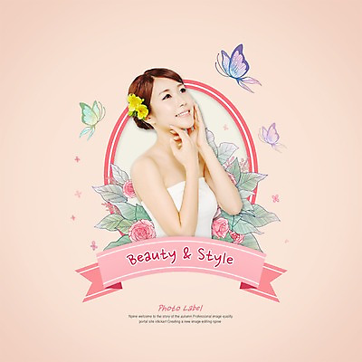 PSD 외국인 식물 편집이미지 배너 여자 꽃 리본 나비 곤충 포토일러 한명 사람 동양인 이벤트 성인 뷰티 라벨 일본인 여자만 여자한명만 성인여자만 성인만 이미지편집 동물 1 프레임 인종 파일형식