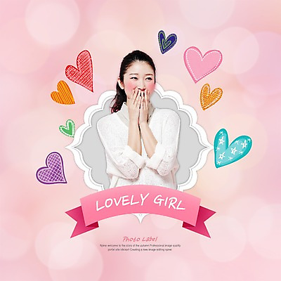 PSD 외국인 편집이미지 배너 여자 리본 포토일러 한명 사람 동양인 이벤트 성인 라벨 하트 일본인 수줍음 보케 여자만 여자한명만 성인여자만 성인만 이미지편집 모양 1 감정 프레임 인종 파일형식