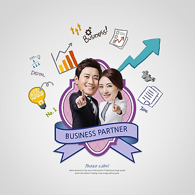 PSD 편집이미지 배너 여자 남자 화살표 리본 비즈니스 전구 포토일러 그래프 아이디어 사람 동양인 이벤트 성인 두명 라벨 한국인 동료 성인만 이미지편집 컨셉 관계 프레임 인종 파일형식
