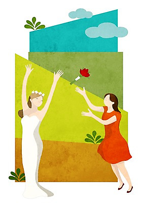 PSD 식물 구름 여자 꽃 행복 신부 부케 웨딩드레스 결혼 일러스트 함께함 사랑 사람 성인 두명 친구 들러리 성인여자만 국내일러스트 자연요소 드레스 감정 꽃다발 컨셉 관계 이벤트 하객 여자만 성인만 파일형식