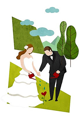 PSD 나무 식물 구름 커플 여자 남자 꽃 행복 신부 웨딩드레스 신랑 결혼 일러스트 함께함 사랑 사람 정장 턱시도 성인 두명 손잡기 물뿌리개 하트 국내일러스트 자연요소 모양 드레스 옷 감정 컨셉 관계 모션 이벤트 파일형식