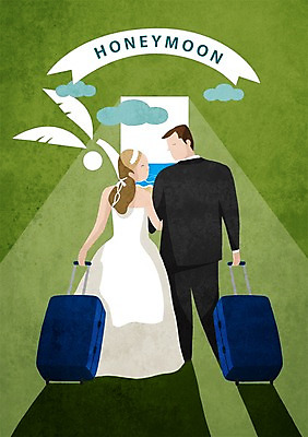 PSD 식물 구름 커플 여자 남자 행복 신부 바다 웨딩드레스 신랑 결혼 일러스트 함께함 사랑 사람 정장 턱시도 성인 두명 야자수 캐리어 신혼여행 국내일러스트 자연요소 나무 드레스 옷 감정 컨셉 관계 이벤트 여행가방 파일형식