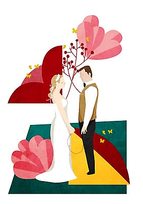 PSD 식물 커플 여자 남자 꽃 행복 신부 웨딩드레스 신랑 결혼 일러스트 함께함 사랑 사람 정장 턱시도 성인 두명 마주보기 국내일러스트 드레스 옷 감정 컨셉 관계 모션 이벤트 파일형식