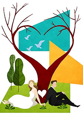 PSD 나무 식물 커플 여자 남자 행복 신부 웨딩드레스 신랑 결혼 일러스트 함께함 사랑 사람 정장 턱시도 성인 두명 하트 비둘기 국내일러스트 모양 드레스 옷 감정 컨셉 관계 조류 이벤트 파일형식