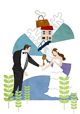 PSD 커플 여자 남자 행복 신부 웨딩드레스 신랑 결혼 가방 일러스트 목걸이 자동차 열쇠 주택 함께함 사랑 사람 정장 턱시도 성인 두명 보석 예물 다이아몬드 국내일러스트 잡화 드레스 옷 감정 육상교통 컨셉 장신구 관계 이벤트 건물 광석 파일형식