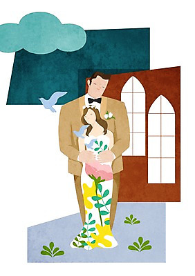 PSD 구름 커플 여자 남자 행복 신부 웨딩드레스 신랑 결혼 일러스트 함께함 사랑 사람 정장 턱시도 성인 두명 비둘기 백허그 국내일러스트 자연요소 드레스 옷 감정 컨셉 관계 포옹 조류 이벤트 파일형식