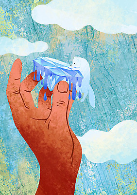 PSD 동물 구름 한마리 손 일러스트 사람 신체부위 환경 고통 무서움 자연재해 북극곰 다이아몬드 지구온난화 국내일러스트 녹이기 자연요소 1 감정 곰 모션 보석 재해 기후변화 파일형식