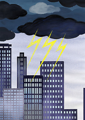 PSD 구름 일러스트 날씨 빌딩 사람없음 환경 고통 도시 번개 무서움 자연재해 국내일러스트 자연요소 감정 건물 재해 파일형식