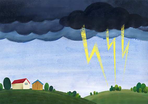 PSD 나무 식물 구름 일러스트 날씨 주택 사람없음 환경 고통 번개 무서움 자연재해 언덕 국내일러스트 자연요소 감정 건물 재해 파일형식