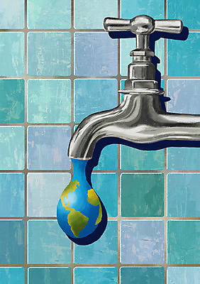 PSD 지구 일러스트 사람없음 지구본 환경 고통 욕실 무서움 자연재해 타일 수도꼭지 물부족 국내일러스트 감정 사회이슈 재해 파일형식