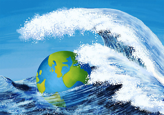 PSD 지구 파도 바다 일러스트 사람없음 물 지구본 환경 고통 무서움 자연재해 쓰나미 국내일러스트 자연요소 감정 재해 해일 파일형식