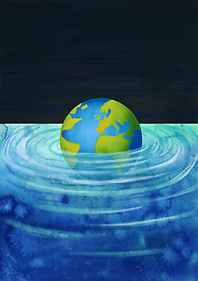 PSD 지구 일러스트 사람없음 물 지구본 환경 고통 잠김 무서움 자연재해 국내일러스트 자연요소 감정 재해 파일형식