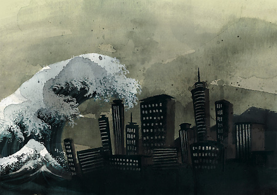 PSD 파도 일러스트 빌딩 사람없음 물 환경 고통 도시 무서움 자연재해 쓰나미 국내일러스트 자연요소 감정 바다 건물 재해 해일 파일형식