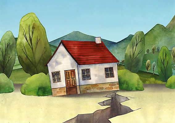 PSD 나무 식물 일러스트 산 주택 사람없음 환경 고통 무서움 땅 자연재해 지진 국내일러스트 감정 건물 재해 파일형식