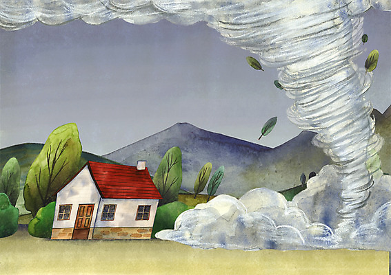 PSD 나무 식물 일러스트 바람 산 주택 사람없음 환경 고통 무서움 자연재해 토네이도 국내일러스트 자연요소 감정 자연현상 날씨 건물 재해 파일형식