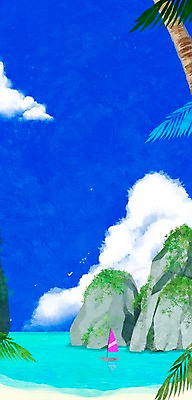 PSD 식물 구름 계절 바다 백그라운드 일러스트 하늘 풍경 사람없음 여름 야자수 절벽 자유 돌_바위 바위 상쾌 휴양지 선박 국내일러스트 자연요소 나무 감정 컨셉 수상교통 장소 파일형식