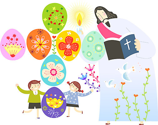 식물 여자 남자 꽃 행복 기독교 종교 어린이 백그라운드 일러스트 촛불 부활절 사람 성인 세명 믿음 계란 성경 예수 하나님 국내일러스트 AI파일 기념일 감정 초 종교용품 알 신_종교 파일형식 벡터