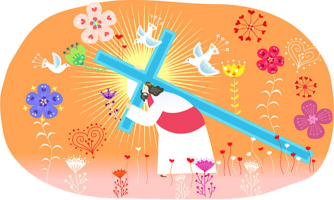 식물 꽃 행복 기독교 종교 백그라운드 십자가 일러스트 조류 사람 믿음 하트 예수 하나님 국내일러스트 AI파일 모양 동물 감정 신_종교 파일형식 벡터
