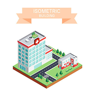 나무 도로 일러스트 병원 사람없음 건물 마을 아이소메트릭 국내일러스트 AI파일 식물 건축물 길 의학 교통시설 파일형식 벡터