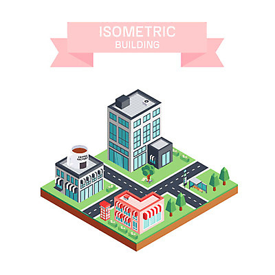 나무 도로 일러스트 빌딩 사람없음 건물 마을 카페 버스정류장 아이소메트릭 국내일러스트 AI파일 식물 건축물 길 교통시설 상점 역 파일형식 벡터