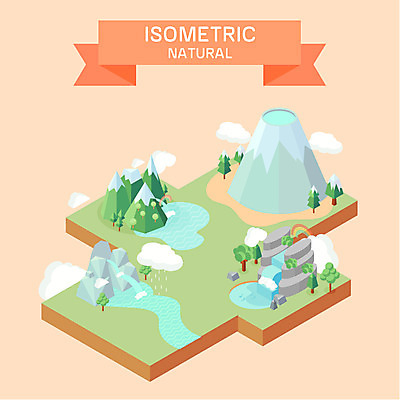 나무 구름 일러스트 자연 산 사람없음 폭포 돌_바위 바위 비 땅 화산 아이소메트릭 자연물 국내일러스트 AI파일 자연요소 식물 날씨 생태계 파일형식 벡터