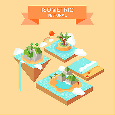 식물 구름 바다 섬 무지개 일러스트 자연 불가사리 사람없음 야자수 태양 폭포 돌_바위 바위 아이소메트릭 자연물 국내일러스트 AI파일 자연요소 나무 극피동물 생태계 파일형식 벡터