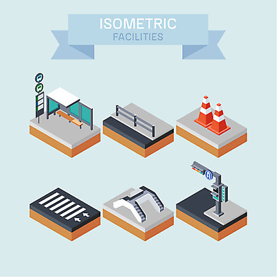 일러스트 교통시설 사람없음 울타리 횡단보도 버스정류장 신호등 시설 육교 아이소메트릭 국내일러스트 AI파일 교통 담장 다리_건축물 보행로 역 파일형식 벡터