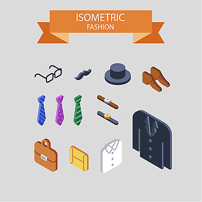 아이콘 모자 패션 안경 시계 신발 셔츠 서류가방 넥타이 정장 사람없음 콧수염 입체 아이소메트릭 2D아이콘 AI파일 잡화 옷 상의 가방 수염 파일형식 벡터