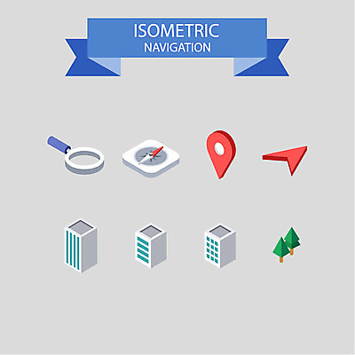 나무 아이콘 돋보기 빌딩 사람없음 나침반 입체 위치 네비게이션 아이소메트릭 2D아이콘 AI파일 식물 건물 파일형식 벡터