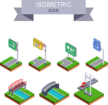 아이콘 도로 교통 자동차 사람없음 표지판 입체 도로표지판 아이소메트릭 가교 2D아이콘 AI파일 건축물 길 육상교통 교통시설 알림판 파일형식 벡터