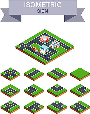도로 일러스트 사람없음 건물 트럭 표지판 아이소메트릭 국내일러스트 AI파일 건축물 길 교통시설 자동차 알림판 파일형식 벡터