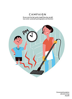 여자 남자 어린이 캠페인 시계 거실 일러스트 사람 성인 두명 생활 소파 예절 청소 청소기 국내일러스트 AI파일 의자 전자제품 청소도구 파일형식 벡터