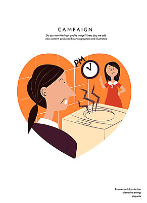 여자 캠페인 시계 일러스트 사람 성인 두명 생활 예절 세탁기 성인여자만 국내일러스트 AI파일 가전제품 여자만 성인만 파일형식 벡터