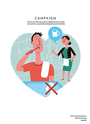 여자 남자 캠페인 일러스트 사람 성인 두명 컵 수건 환경 욕실 양치 예절 칫솔 세면대 양치컵 성인만 로드에티켓 국내일러스트 AI파일 식기 위생용품 청결 파일형식 벡터