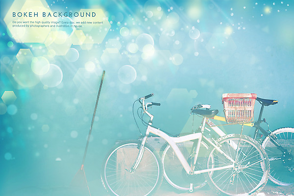 PSD 편집이미지 컬러 하늘색 백그라운드 포토일러 사람없음 바구니 자전거 원형 보케 육각형 두대 이미지편집 도형 2 파란색 바이크 파일형식