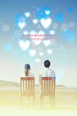 PSD 편집이미지 커플 여자 남자 컬러 하늘색 백그라운드 의자 포토일러 사람 앉기 상반신 두명 뒷모습 흰색 하트 보케 이미지편집 모양 뷰포인트 가구 관계 모션 파란색 파일형식