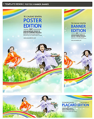 PSD 구름 템플릿 배너 배너템플릿 여자 가로배너 ZIP 포스터 어린이라이프 세로배너 어린이 무지개 놀이 웃음 사람 동양인 소녀 상반신 두명 세트 달리기 한국인 현수막 망토 여자만 어린이만 소녀만 자연요소 라이프스타일 모션 표정 인종 가로 세로 파일형식