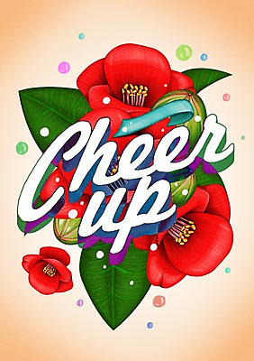 PSD 식물 문자 알파벳 영어 꽃 행복 리본 백그라운드 일러스트 응원 사람없음 라벨 물방울 동백 국내일러스트 감정 프레임 파일형식