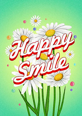 PSD 식물 문자 알파벳 영어 꽃 행복 백그라운드 일러스트 미소 사람없음 라벨 물방울 데이지 국내일러스트 감정 프레임 표정 파일형식