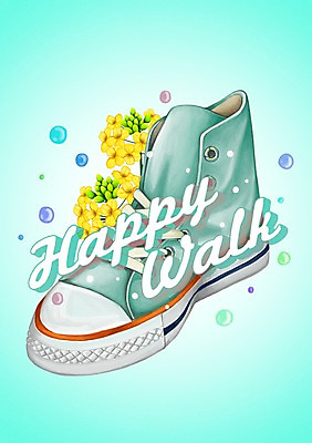 PSD 식물 문자 알파벳 영어 꽃 행복 백그라운드 운동화 신발 일러스트 사람없음 라벨 물방울 유채 국내일러스트 감정 프레임 파일형식