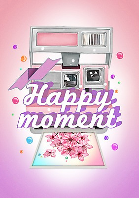 PSD 식물 문자 알파벳 영어 행복 리본 백그라운드 일러스트 사람없음 라벨 카메라 벚꽃 물방울 폴라로이드 기념사진 국내일러스트 꽃 감정 프레임 전자제품 파일형식