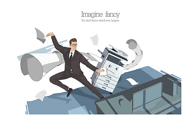 PSD 남자 종이 일러스트 비즈니스 상상 실내 한명 사람 정장 성인 사무실 비즈니스맨 인쇄기 책상 문서 싸움 일탈 남자만 남자한명만 성인남자만 성인만 국내일러스트 1 옷 가구 모션 내부 전자제품 직장인 파일형식