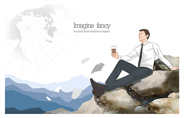 PSD 남자 커피 일러스트 비즈니스 상상 휴식 한명 사람 성인 등산 자유 비즈니스맨 일탈 남자만 남자한명만 성인남자만 성인만 국내일러스트 1 음료 컨셉 트래킹 직장인 파일형식