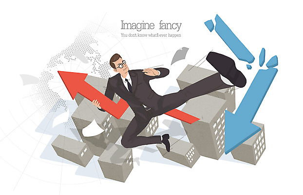 PSD 남자 화살표 일러스트 비즈니스 상상 한명 사람 빌딩 성인 건물 비즈니스맨 킥 일탈 격파 남자만 남자한명만 성인남자만 성인만 국내일러스트 1 건축물 모션 직장인 파일형식