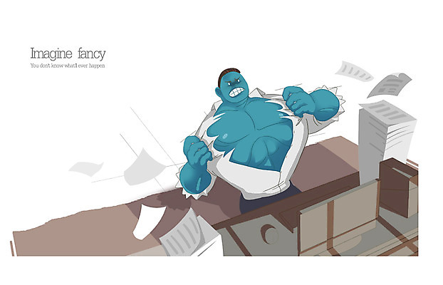 PSD 남자 종이 셔츠 일러스트 비즈니스 상상 한명 사람 성인 사무실 분노 책상 문서 야근 일탈 변신 철야 남자만 남자한명만 성인남자만 성인만 국내일러스트 1 감정 가구 상의 업무 파일형식