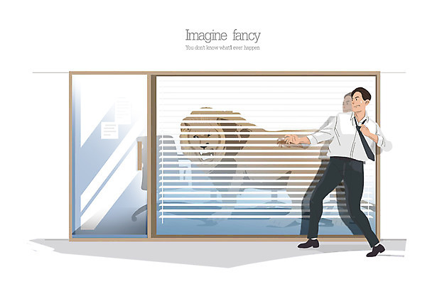 PSD 동물 남자 일러스트 비즈니스 상상 한명 사람 성인 블라인드 비즈니스맨 사자 회의실 긴장 일탈 검수 남자만 남자한명만 성인남자만 성인만 국내일러스트 1 감정 포유류 커튼 직장인 파일형식