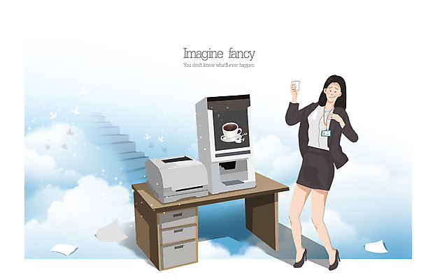 PSD 구름 여자 커피 일러스트 비즈니스 상상 하늘 휴식 한명 사람 성인 비즈니스우먼 책상 천국 일탈 복사지 여자만 여자한명만 성인여자만 성인만 국내일러스트 자연요소 1 음료 가구 컨셉 직장인 파일형식